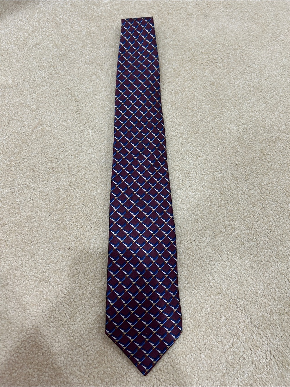 Canali Tie Classic Burgundy Geometric Silk Tie - Men's Accessory New!